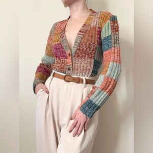 Vintage 1970s Colorful Autumn Cardigan Sweater